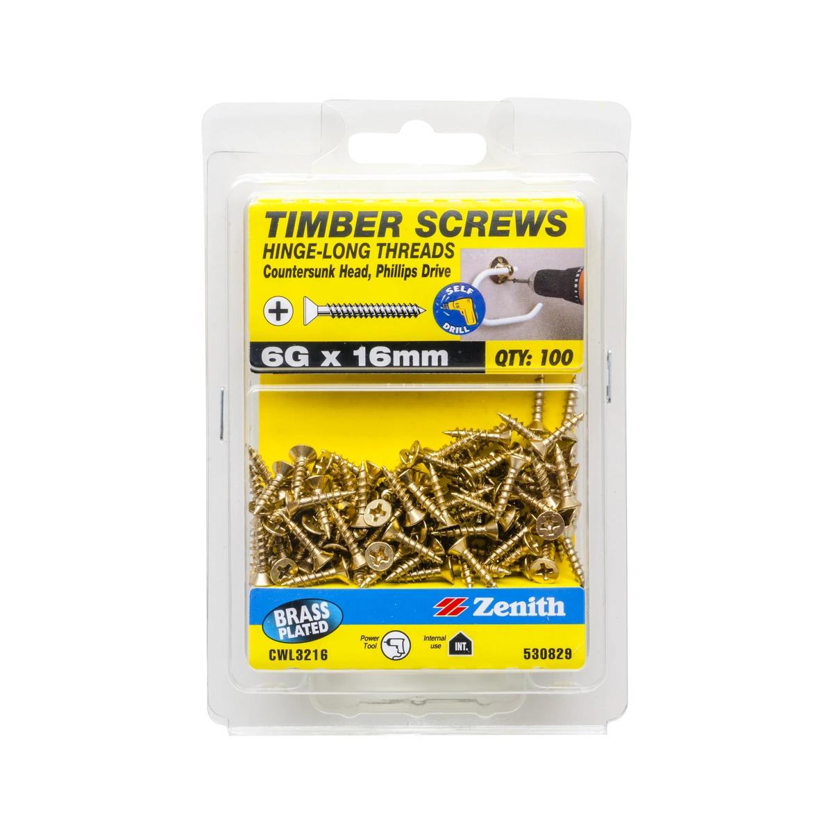 ZENITH® 6G x 16mm Brass Plated Timber Screws – 100 Pack