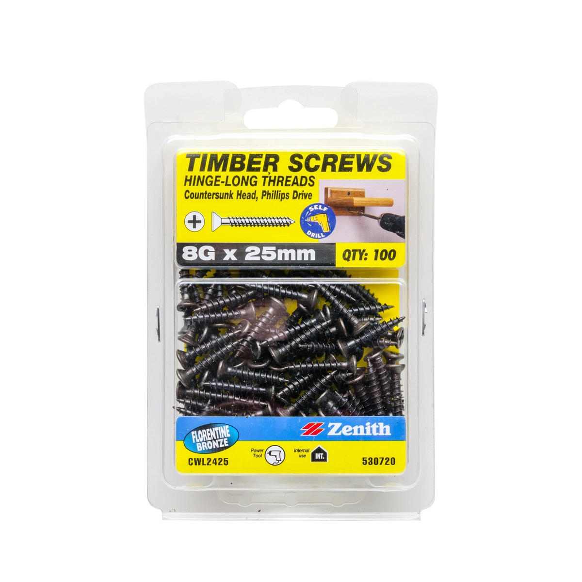 ZENITH® 8G x 25mm Florentine Bronze Timber Screws – 100 Pack