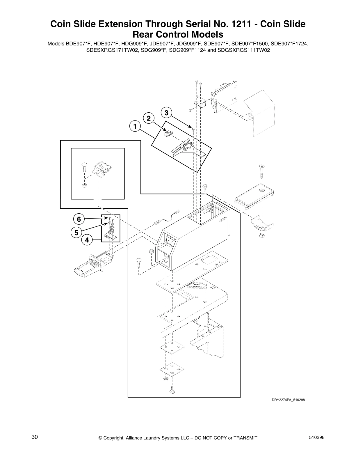Coin Slide Extension Through Serial No. 1211 - Coin Slide
Rear Control Models