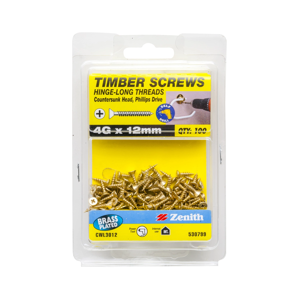 ZENITH® 4G x 12mm Brass Plated Timber Screws – 100 Pack