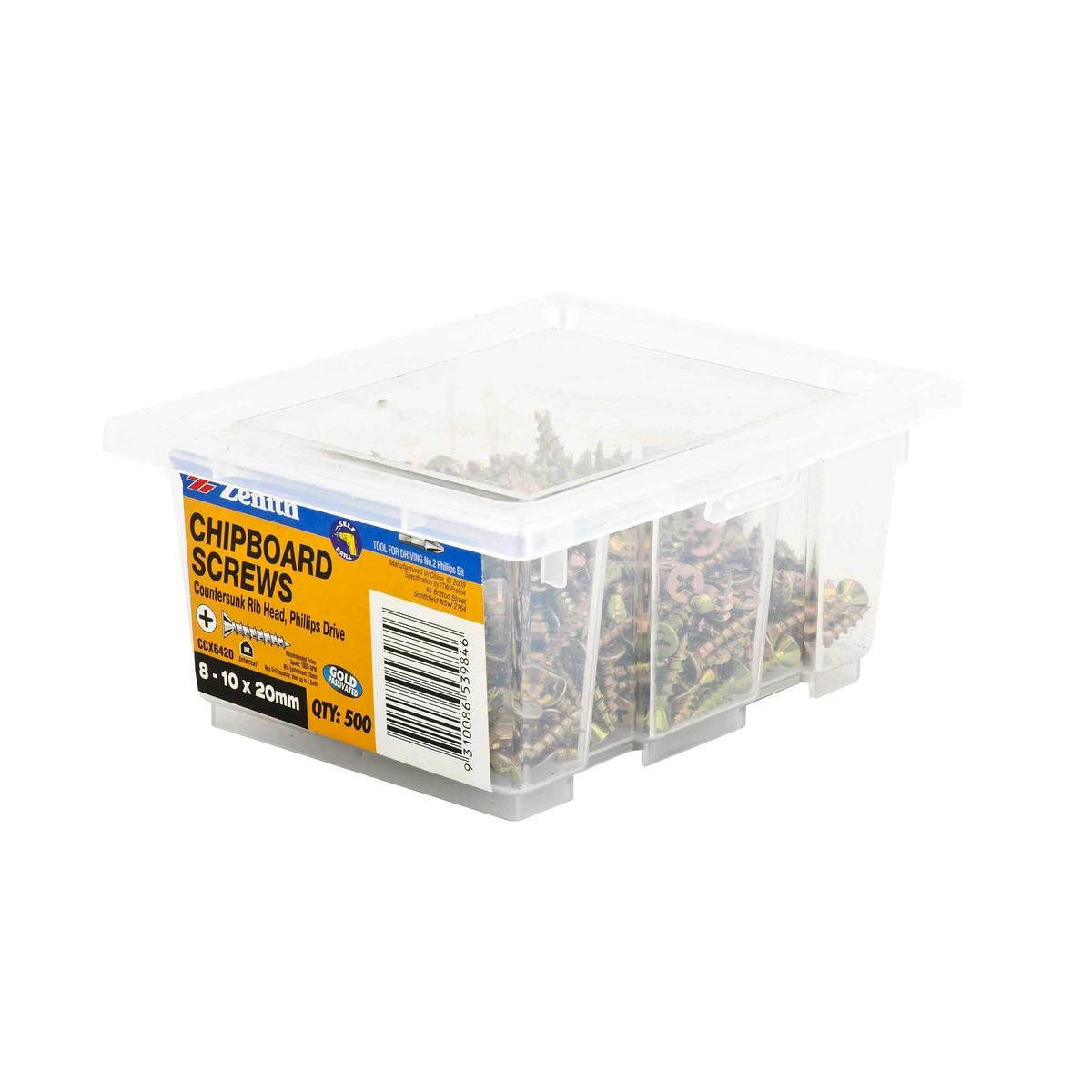 ZENITH® 8G x 20mm Gold Passivated Chipboard Screws – 500 Pack
