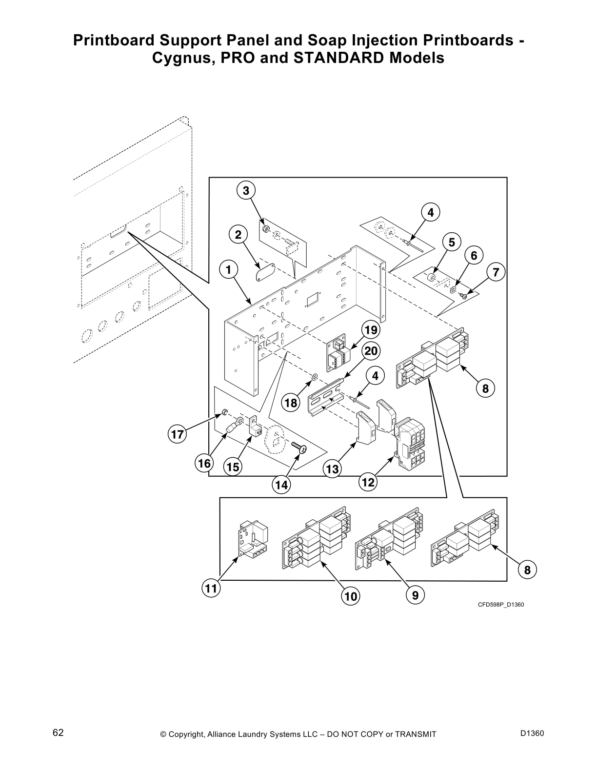 Printboard Support Panel and Soap Injection Printboards -
Cygnus, PRO and STANDARD Models