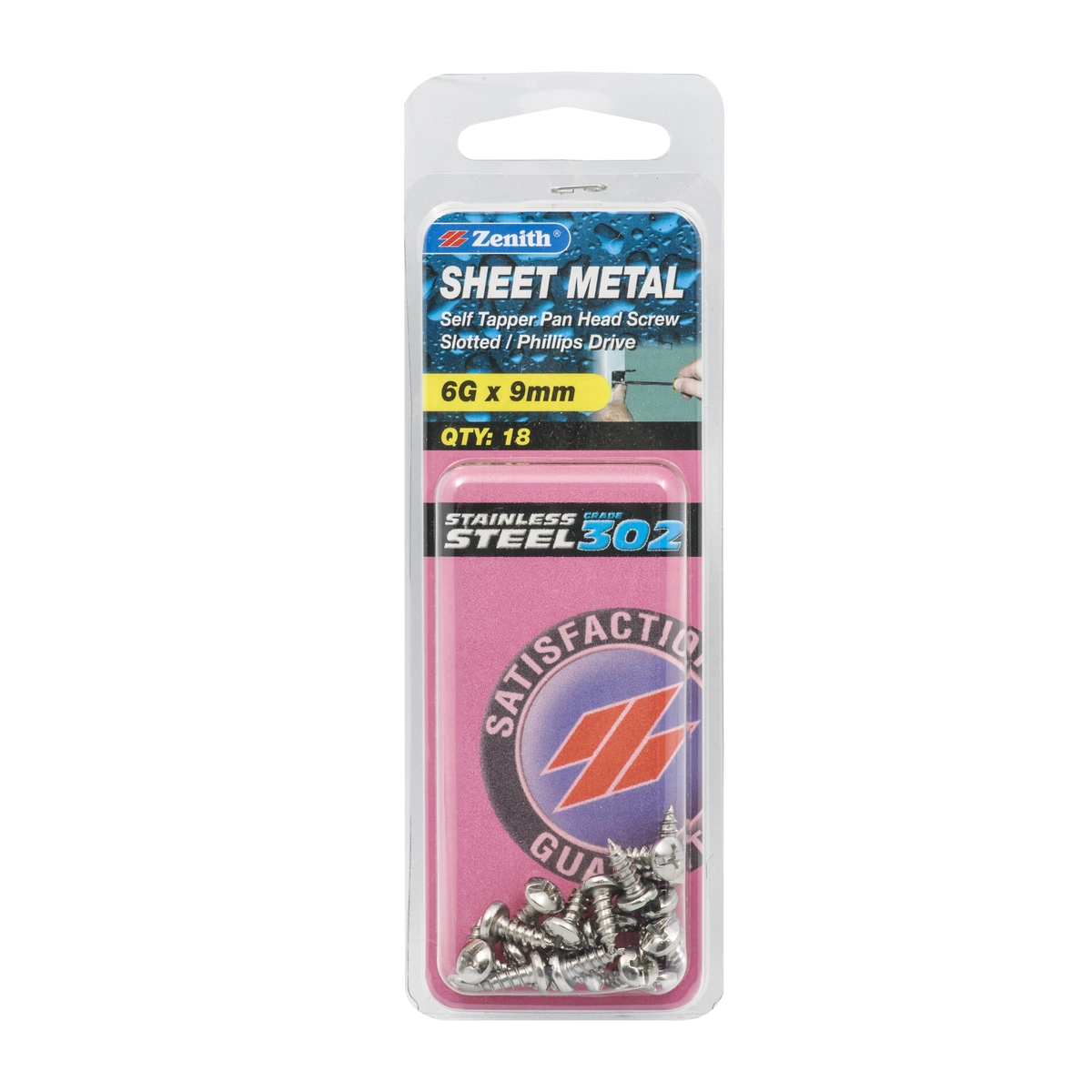 ZENITH® 6G x 9mm 304 Stainless Steel Sheet Metal Screws – 18 Pack