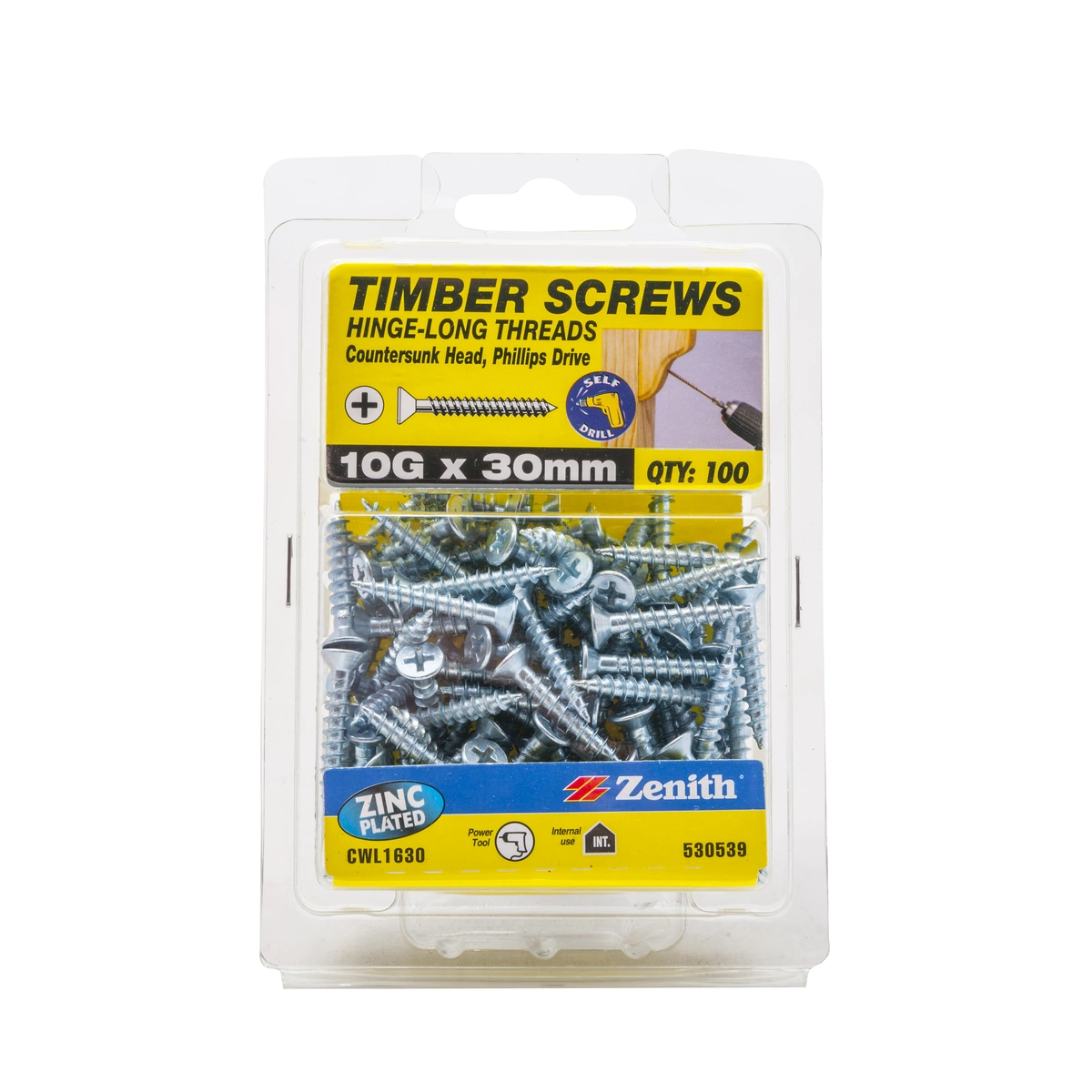 ZENITH® 10G x 30mm Zinc Plated Timber Screws – 100 Pack