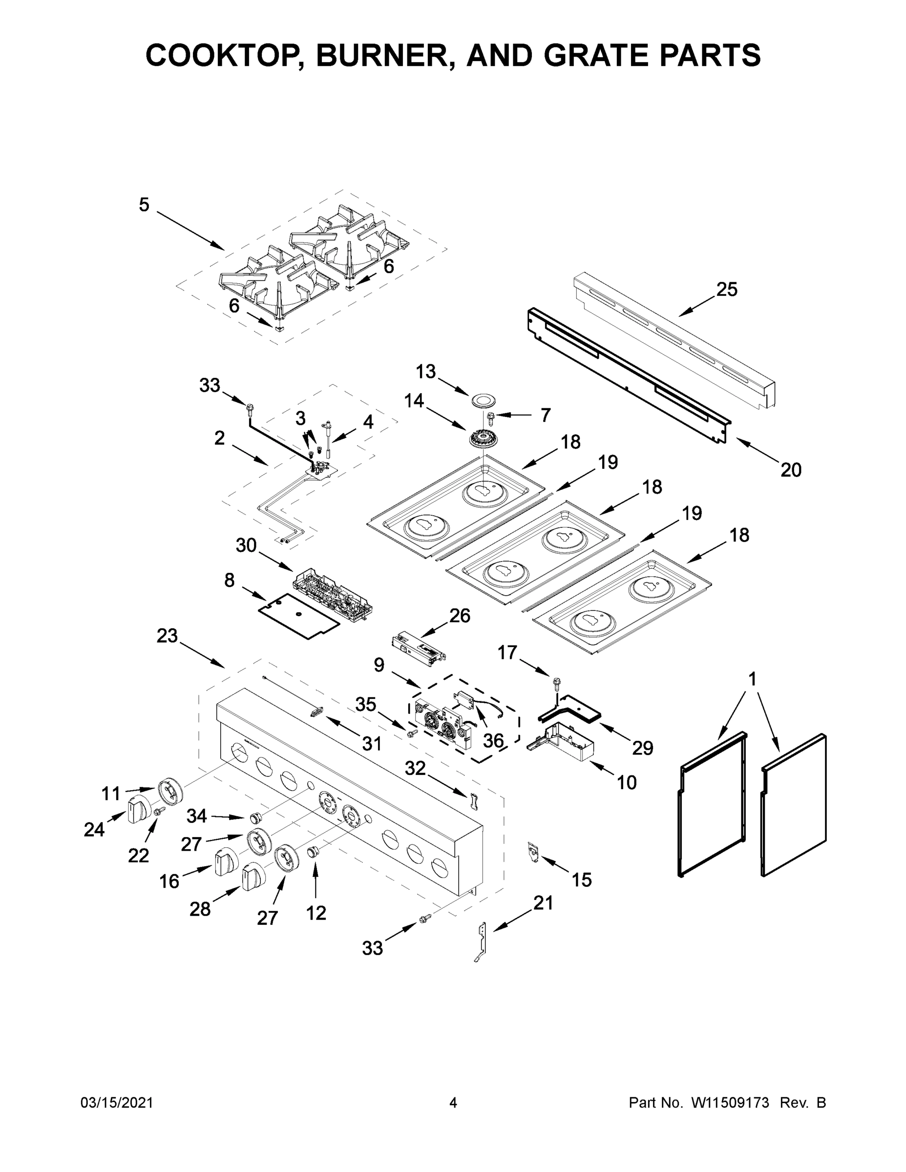 03 - COOKTOP, BURNER, AND GRATE PARTS