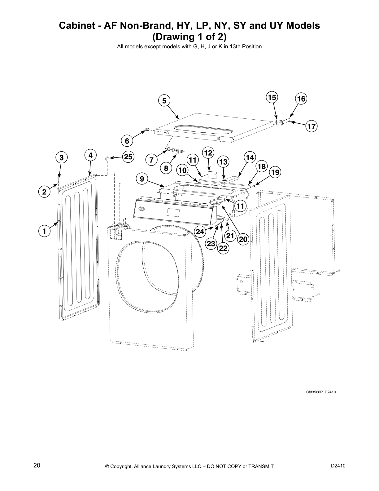 Cabinet - AF Non-Brand, HY, LP, NY, SY and UY Models
(Drawing 1 of 2)