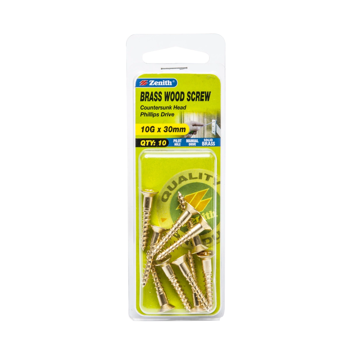 ZENITH® 10G x 30mm Solid Brass Wood Screws – 10 Pack