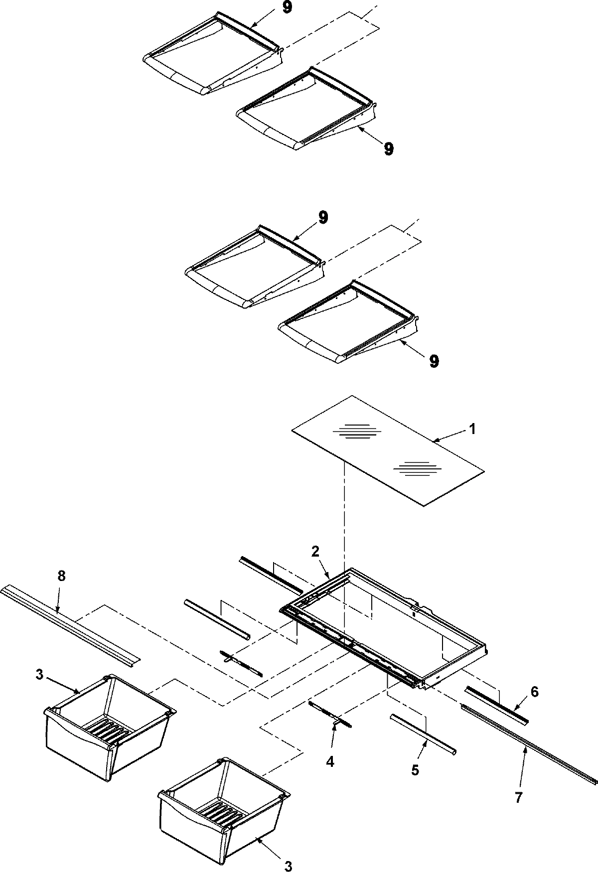 11 - REFRIGERATOR SHELVES & CRISPER ASSY