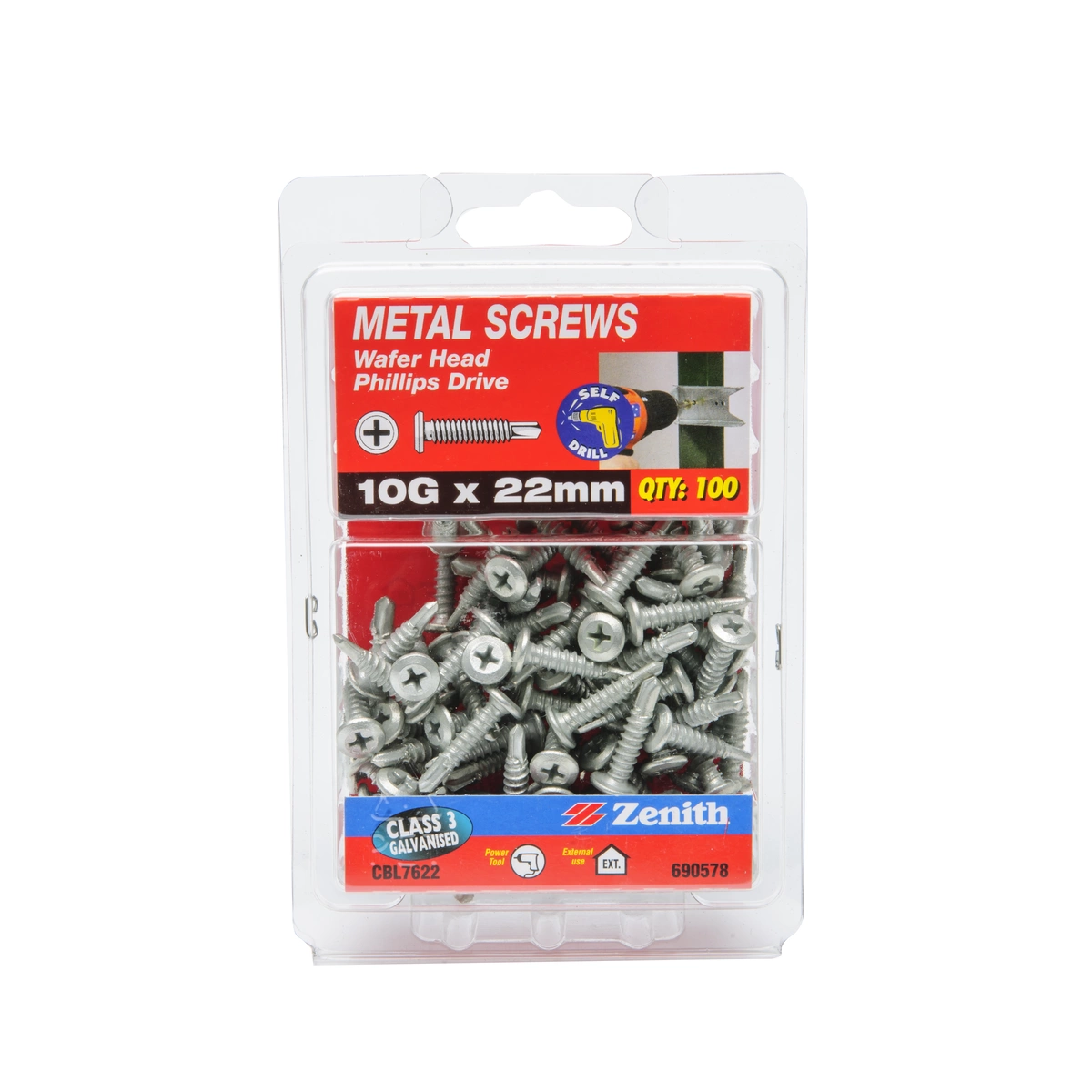 ZENITH® 10G x 22mm Class 3 Galvanised Metal Screws – 100 Pack