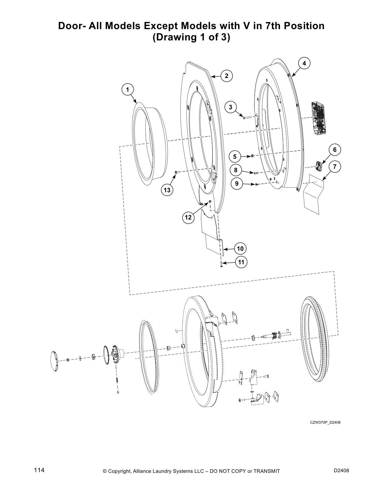 Door- All Models Except Models with V in 7th Position
(Drawing 1 of 3)