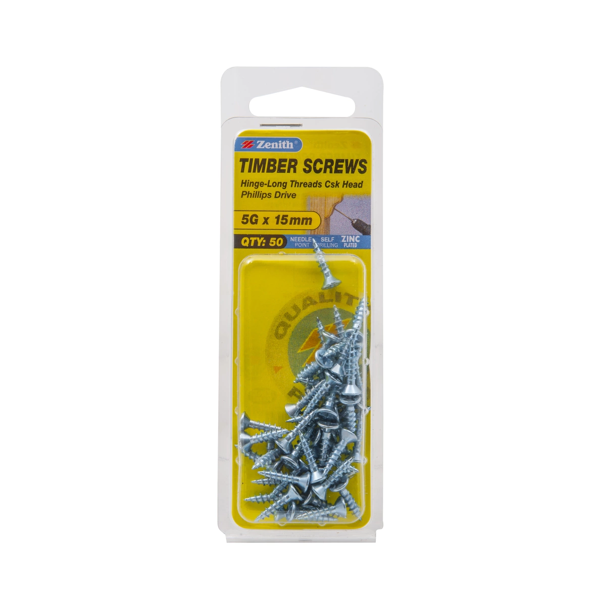 ZENITH® 5G x 16mm Zinc Plated Timber Screws – 50 Pack