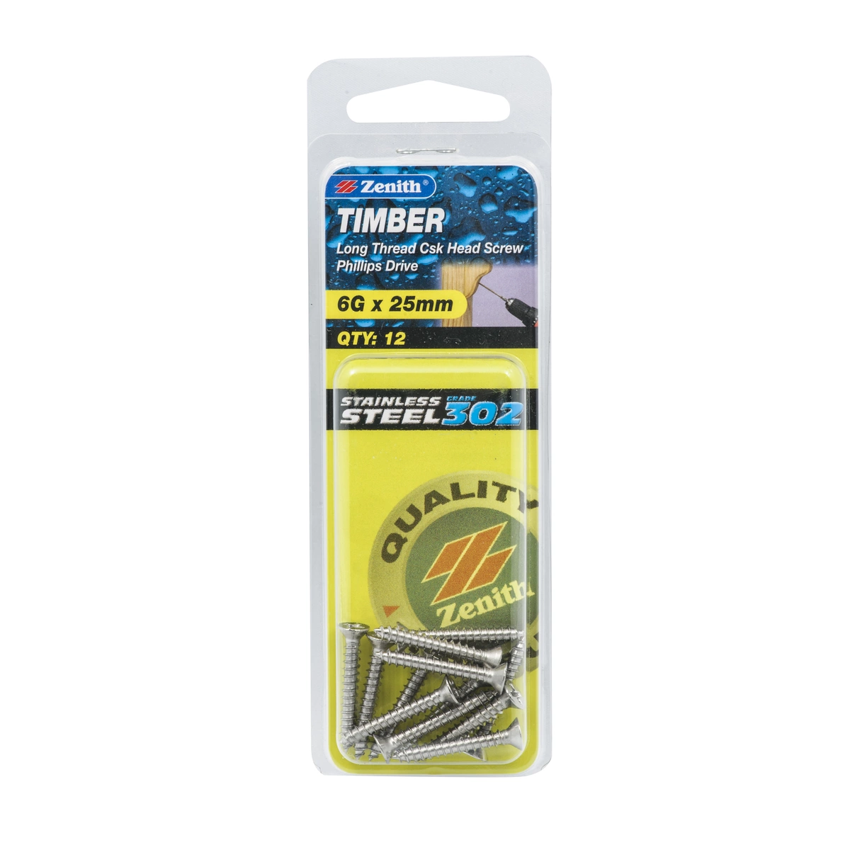 ZENITH® 6G x 25mm 304 Stainless Steel Timber Screws – 12 Pack
