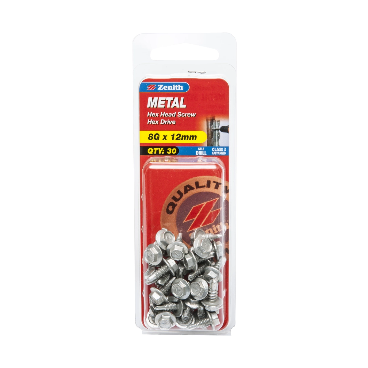 ZENITH® 8G x 12mm Class 3 Galvanised Metal Screws – 30 Pack