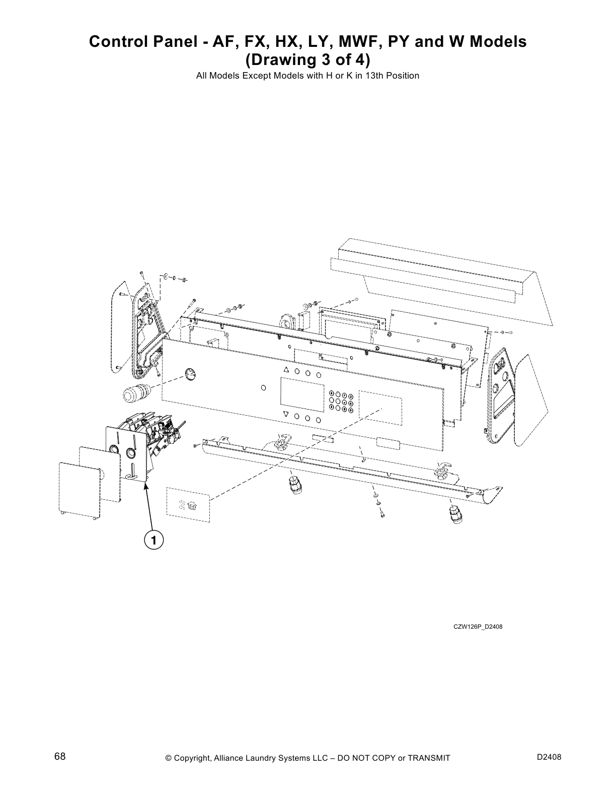 Control Panel - AF, FX, HX, LY, MWF, PY and W Models
(Drawing 3 of 4)