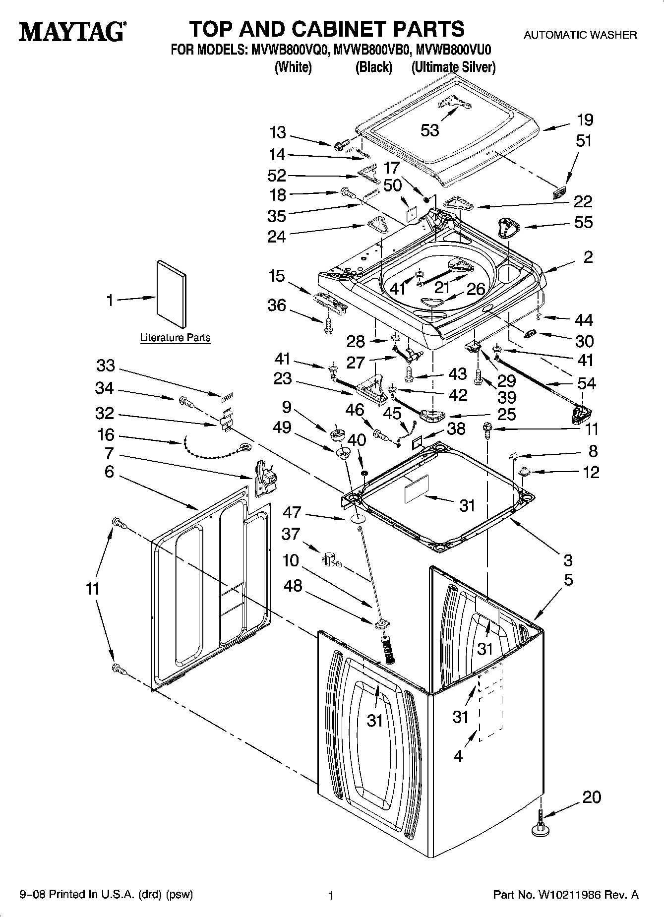 01 - TOP AND CABINET PARTS