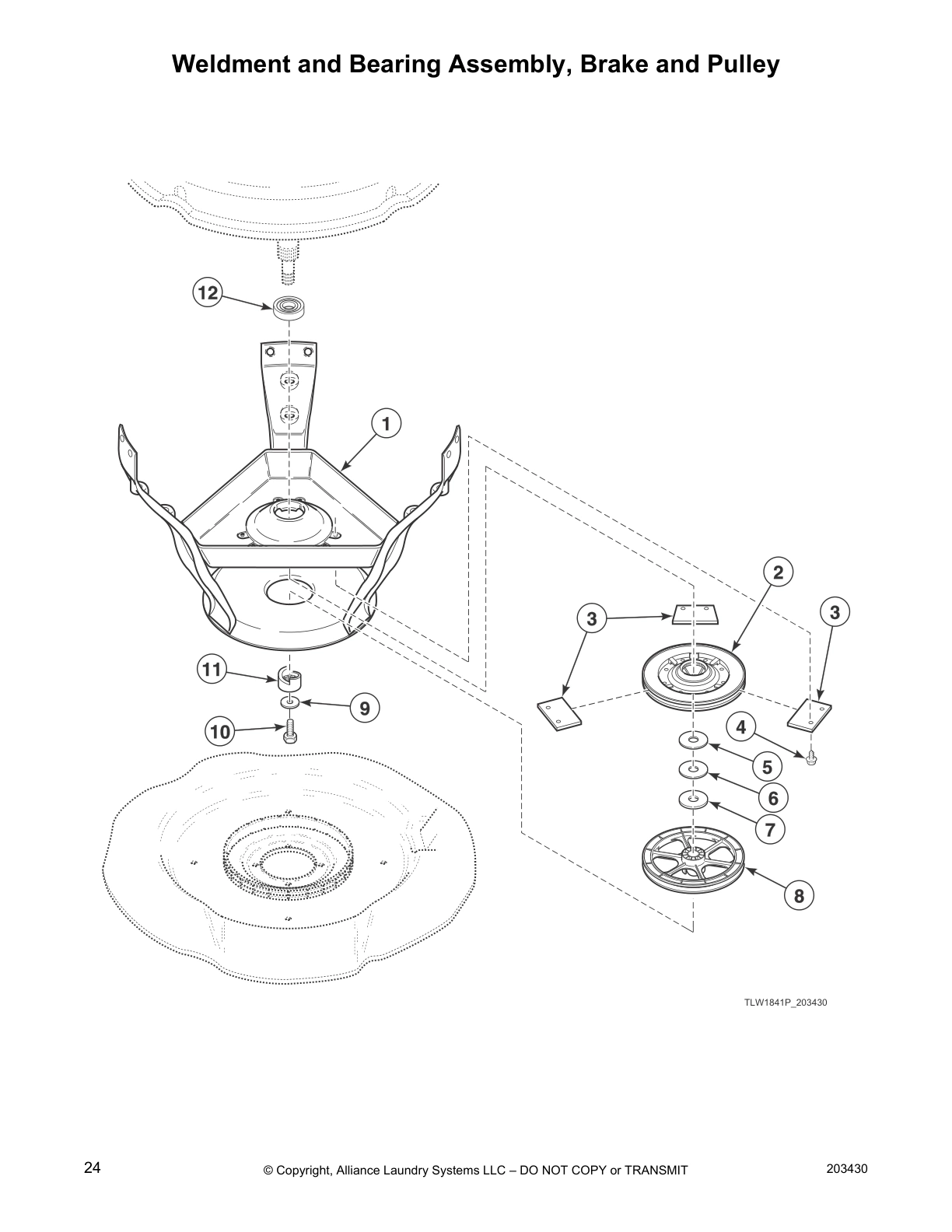 Weldment and Bearing Assembly, Brake and Pulley