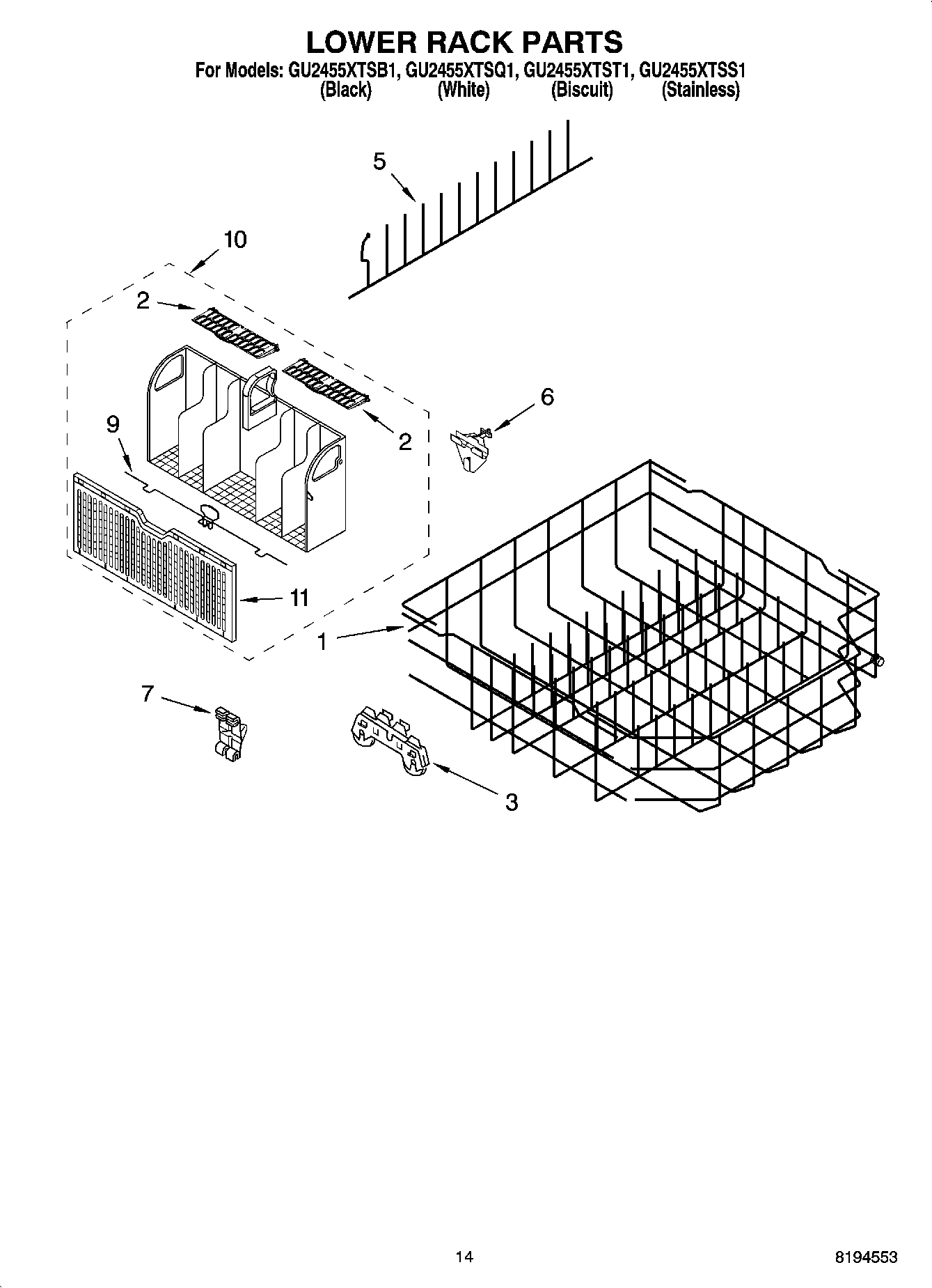 11 - LOWER RACK PARTS, OPTIONAL PARTS (NOT INCLUDED)