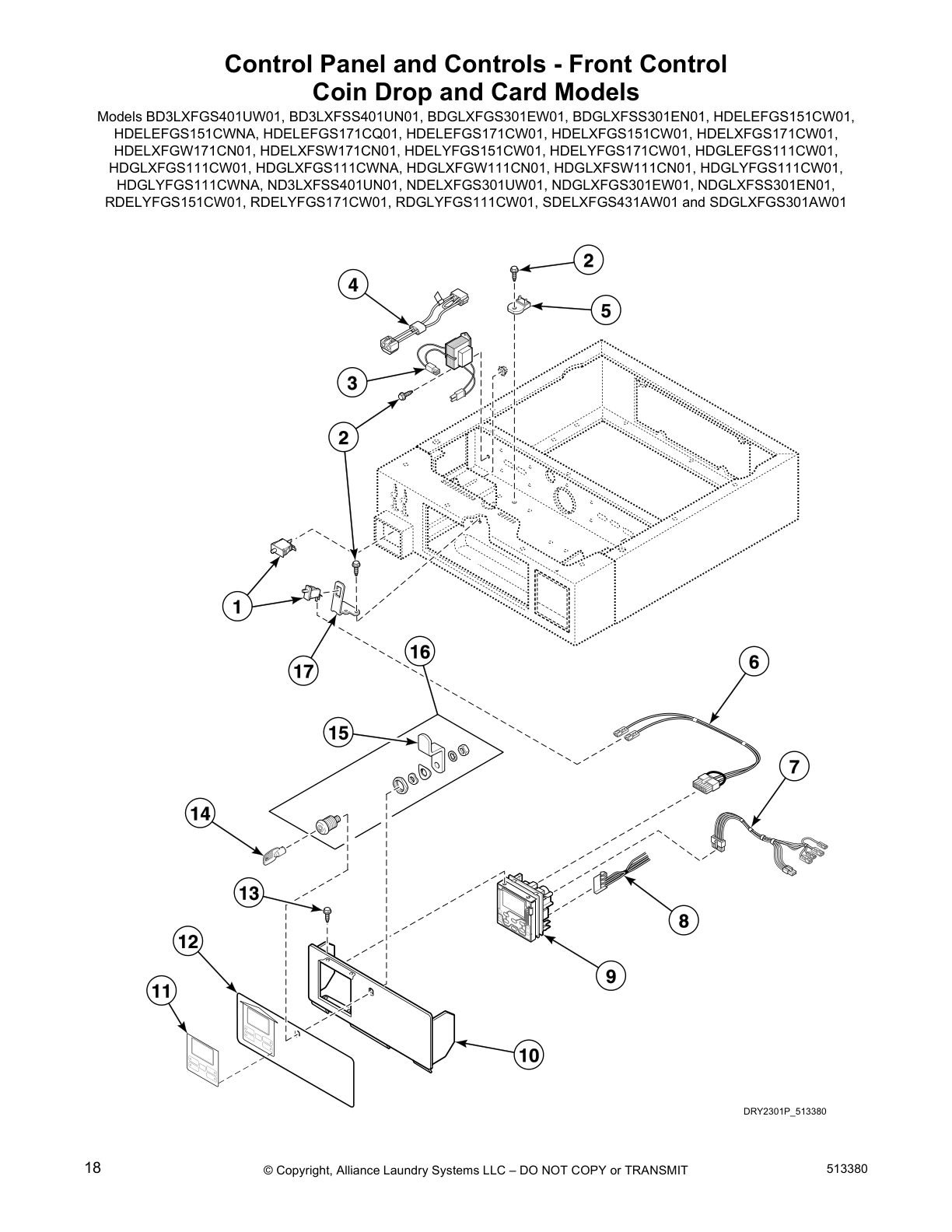 Control Panel and Controls - Front Control
Coin Drop and Card Models