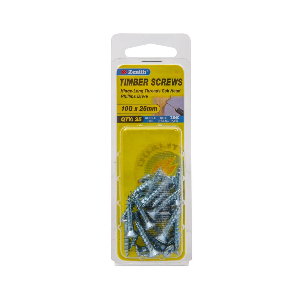 ZENITH® 10G x 25mm Zinc Plated Timber Screws – 25 Pack