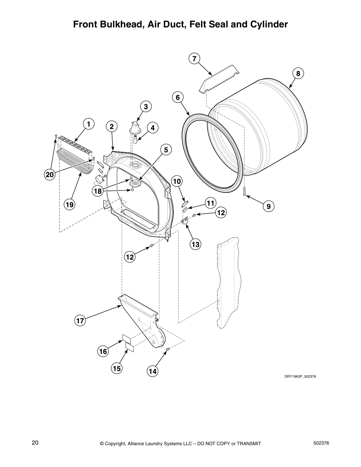 Front Bulkhead, Air Duct, Felt Seal and Cylinder