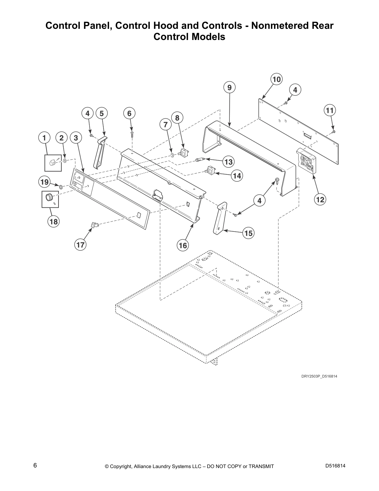 Control Panel, Control Hood and Controls - Nonmetered Rear
Control Models