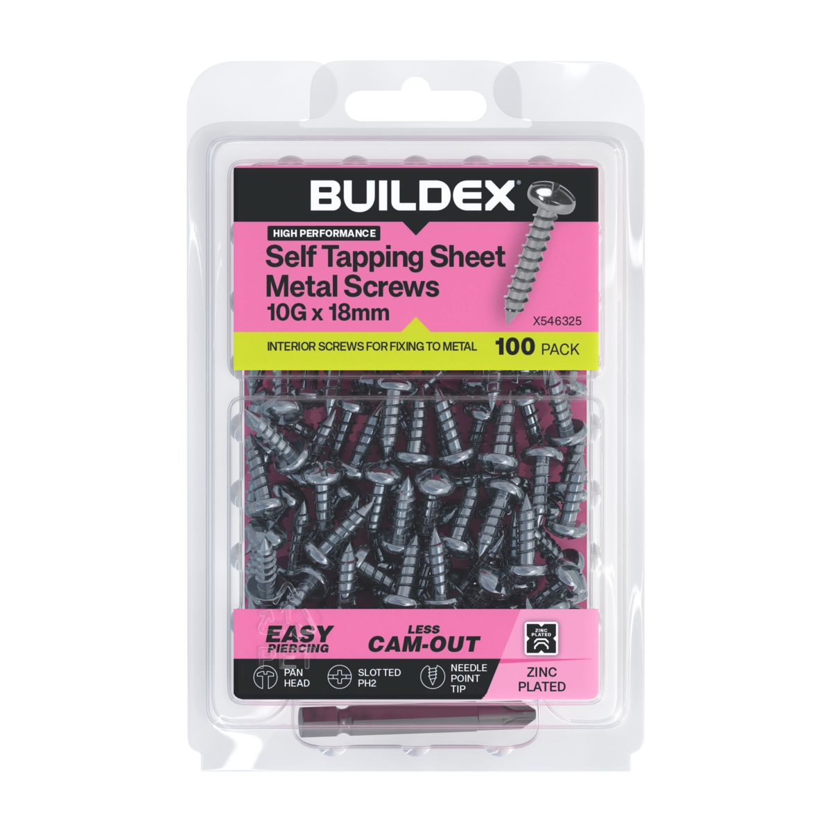 Buildex® 10G x 18mm Zinc Plated Self Tapping Sheet Metal Screws – 100 Pack