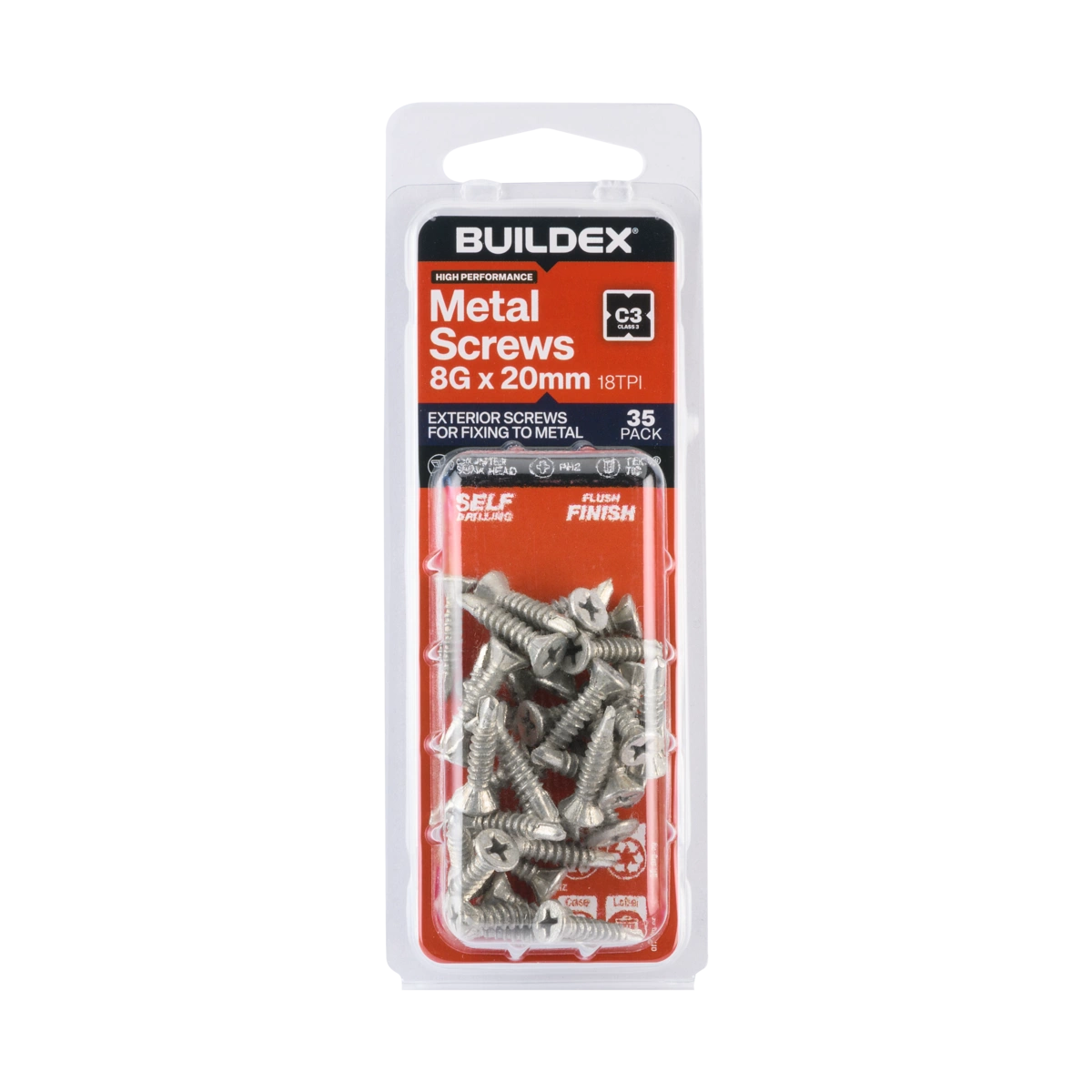 Buildex® 8G x 20mm Class 3 Sheet Metal Screws – 35 Pack