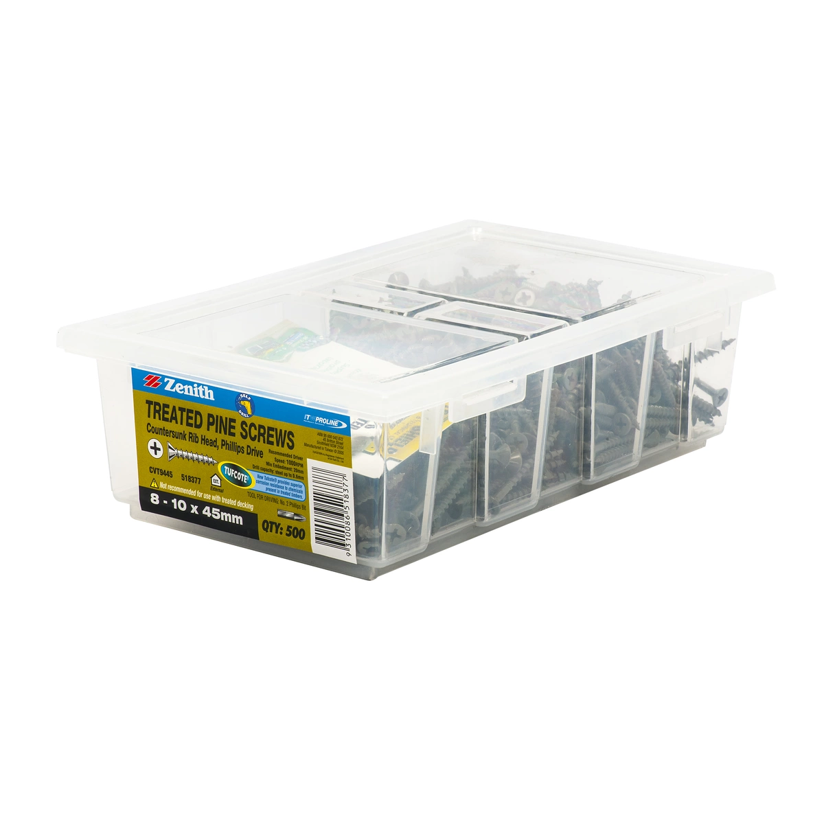 ZENITH® 8G x 45mm TUFCOTE® Treated Pine Screws (Phillips Drive) – 500 Pack