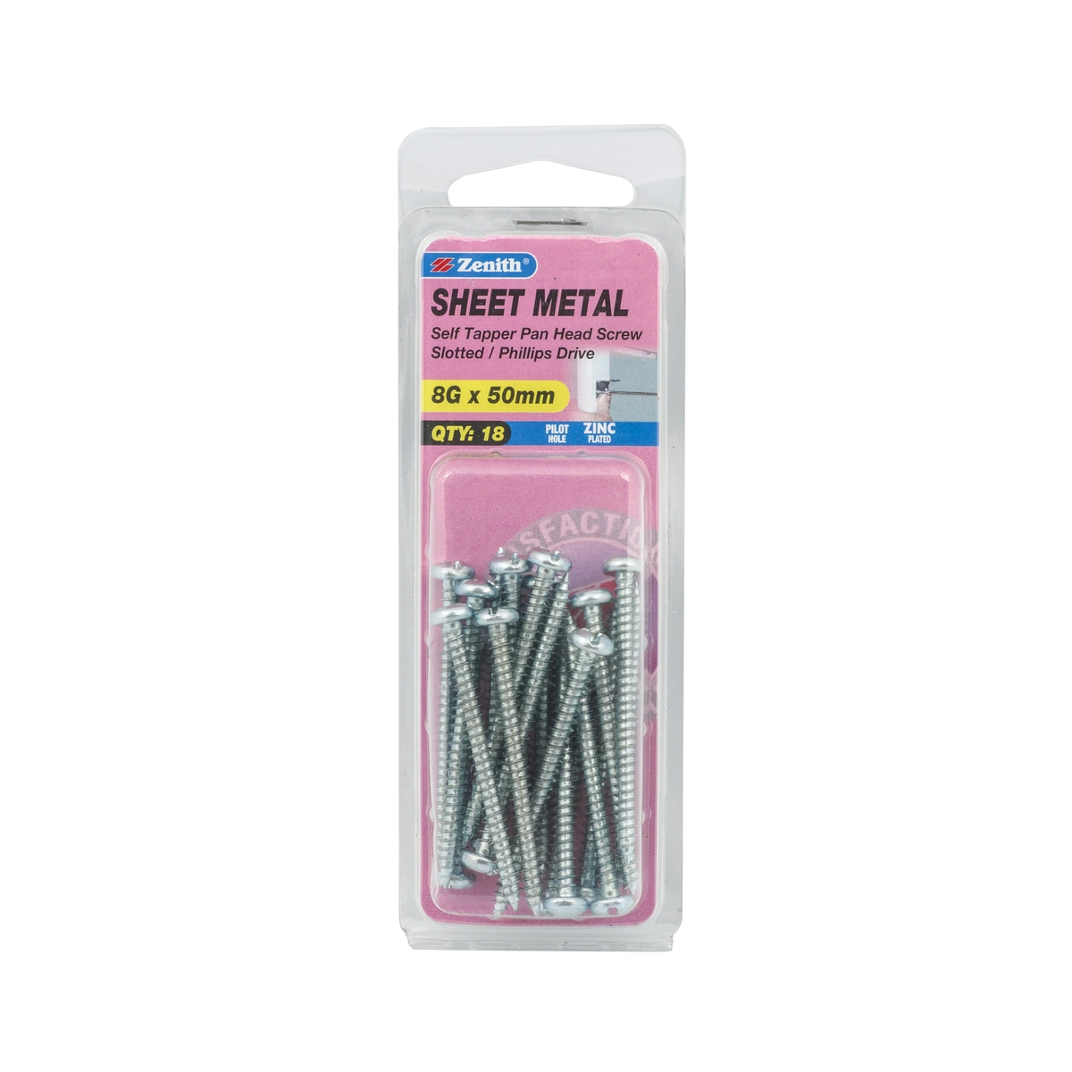 ZENITH® 8G x 50mm Zinc Plated Sheet Metal Screws – 18 Pack