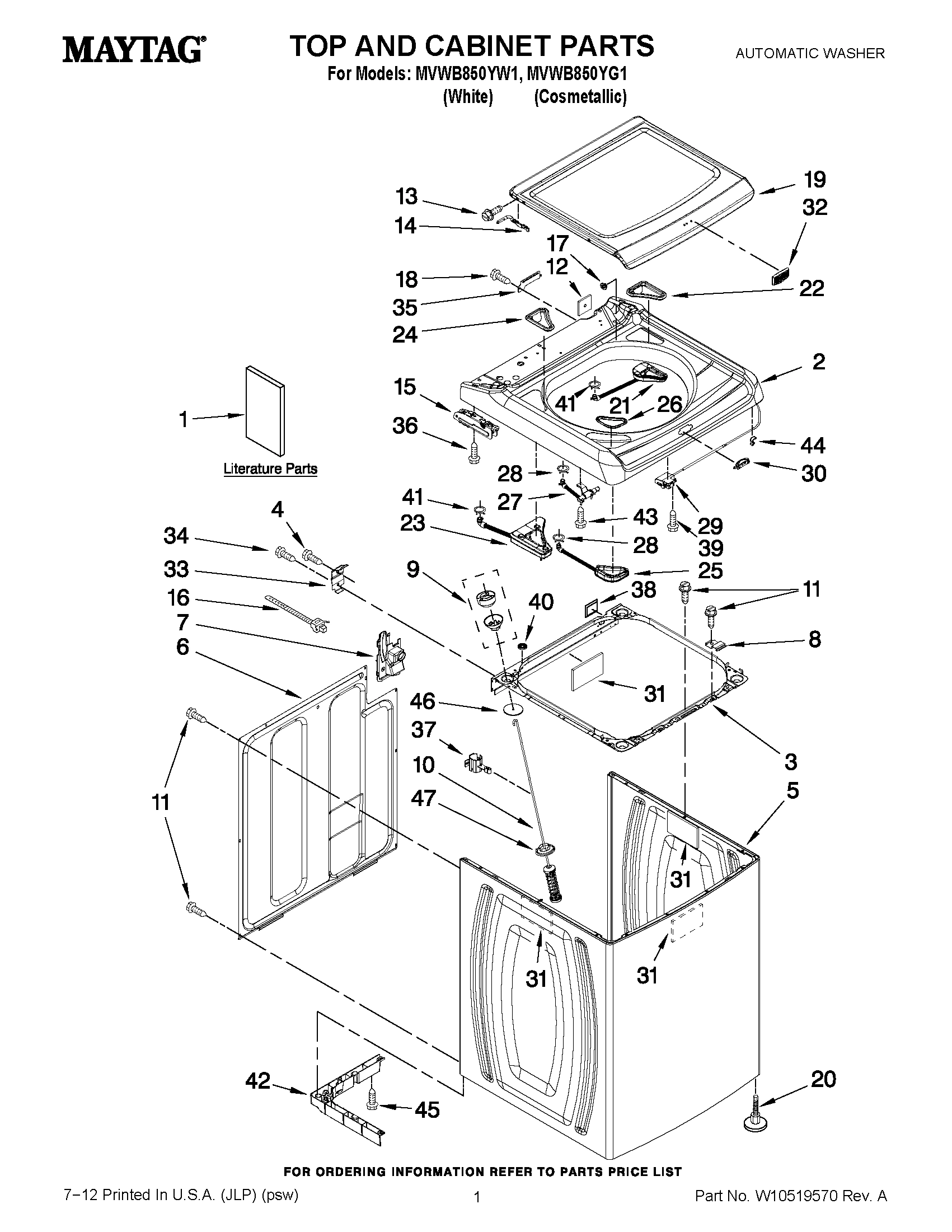 01 - TOP AND CABINET PARTS