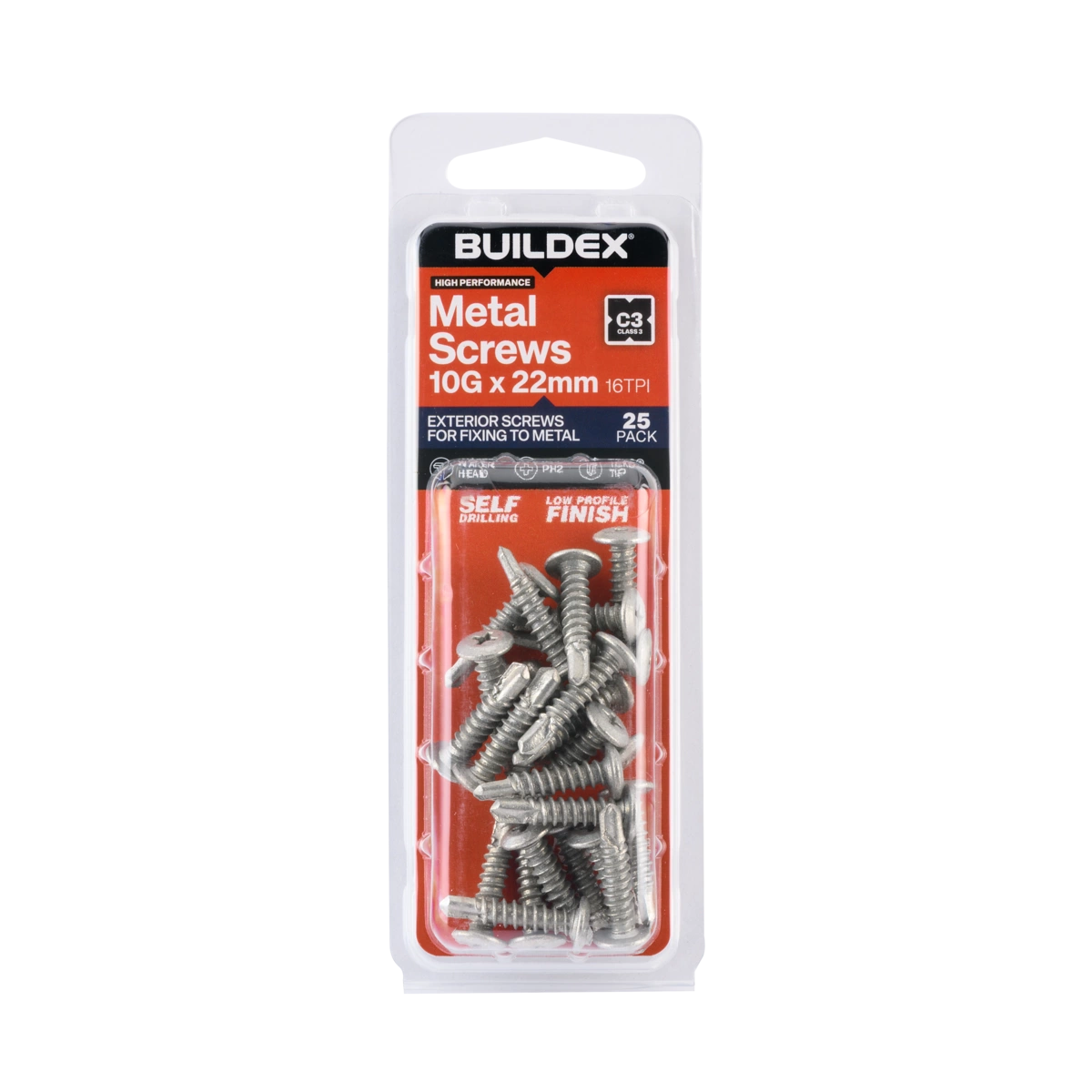 Buildex® 10G x 22mm Class 3 Sheet Metal Screws – 25 Pack