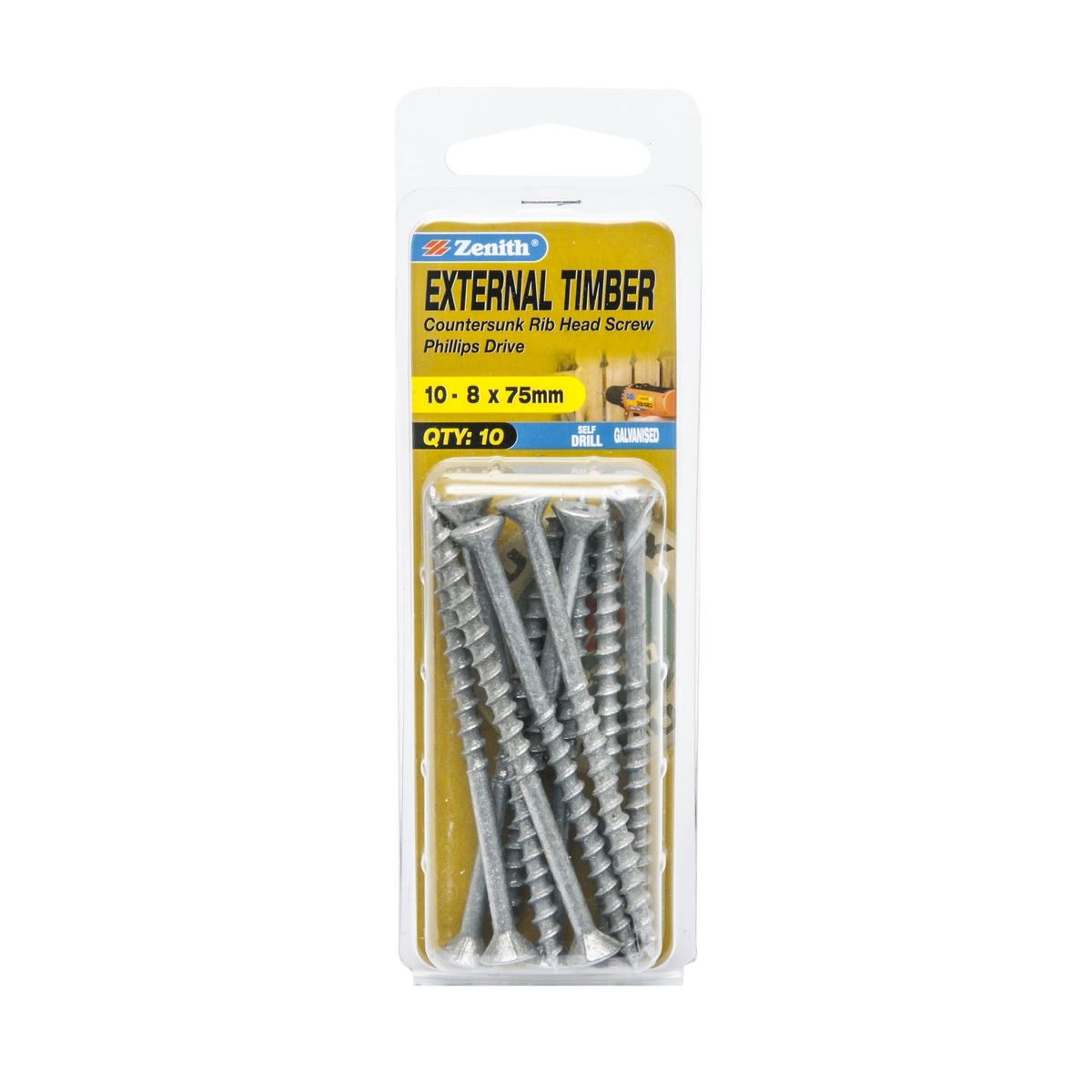 ZENITH® 10G x 75mm Galvanised Timber Screws (Phillips Drive) – 10 Pack