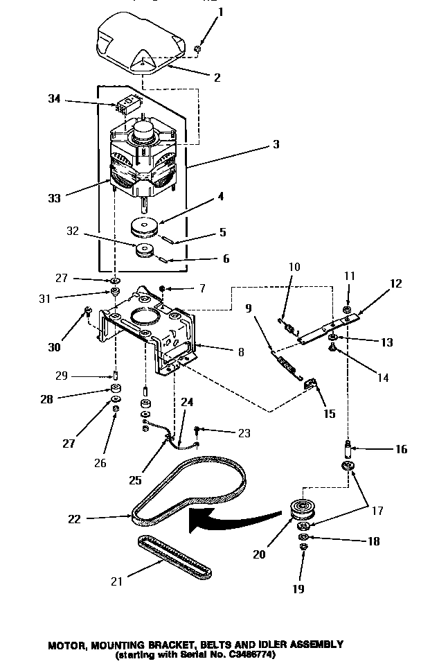 14 - MOTOR, MTG BRACKET, BELTS & IDLER ASSY