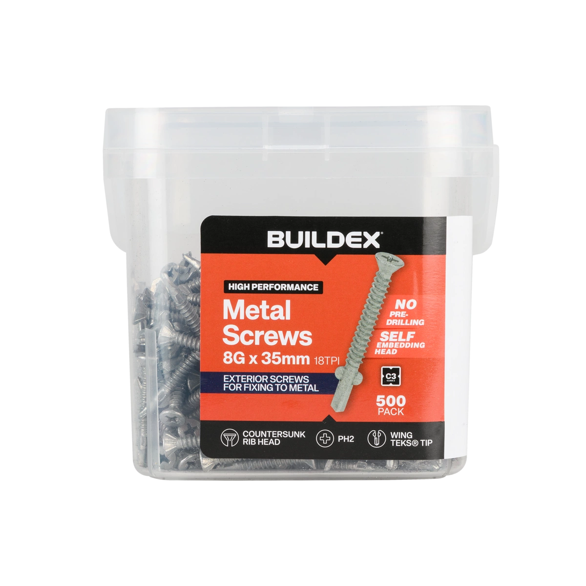 Buildex® 8G x 35mm Class 3 Sheet Metal Screws – 500 Pack