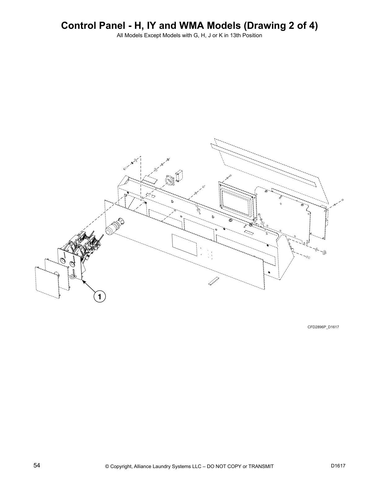 Control Panel - H, IY and WMA Models (Drawing 2 of 4)
