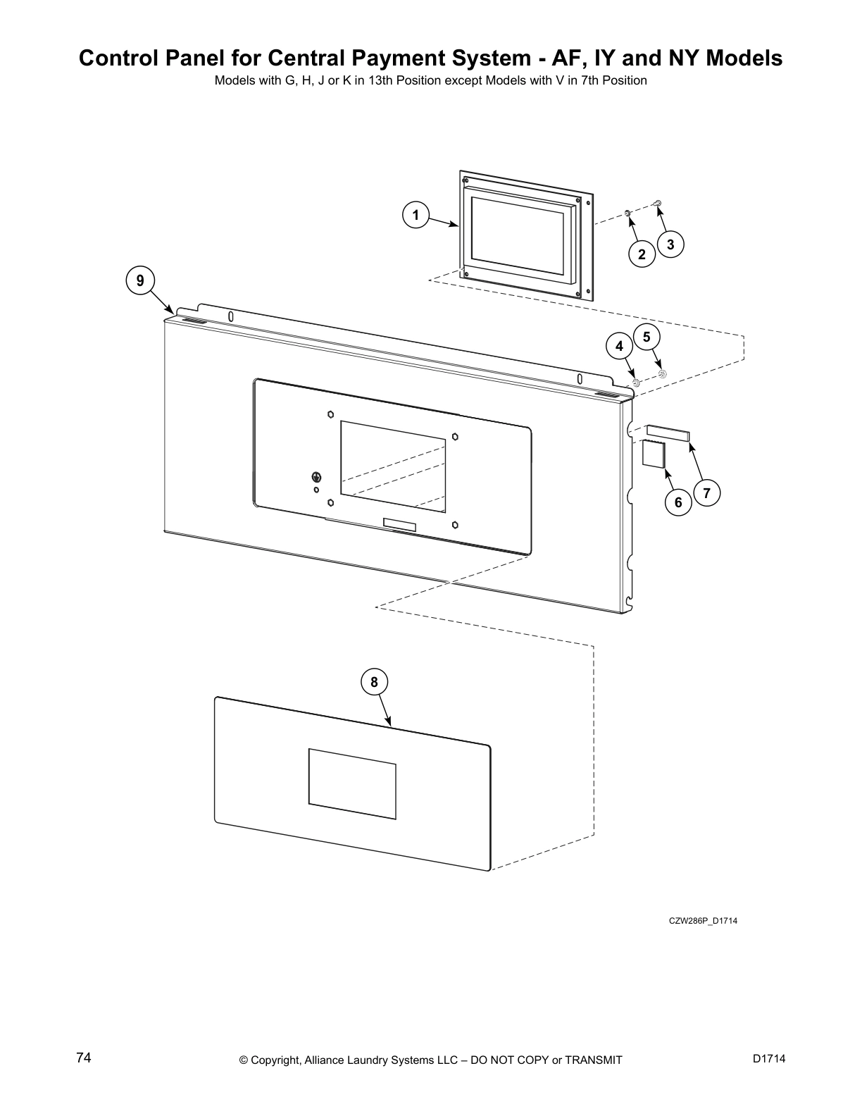 Control Panel for Central Payment System - AF, IY and NY Models