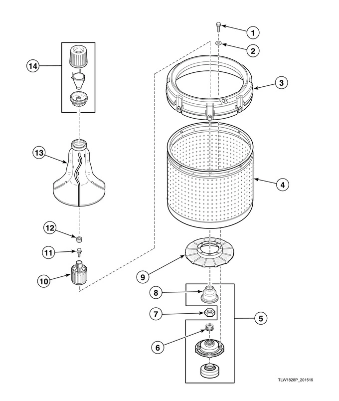 Agitator, Fabric Softener Dispenser, Drive Bell, Hub and lip seal kit and washtub