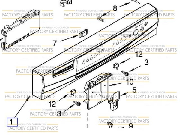 WP3385744 Whirlpool Dishwasher Control Panel
