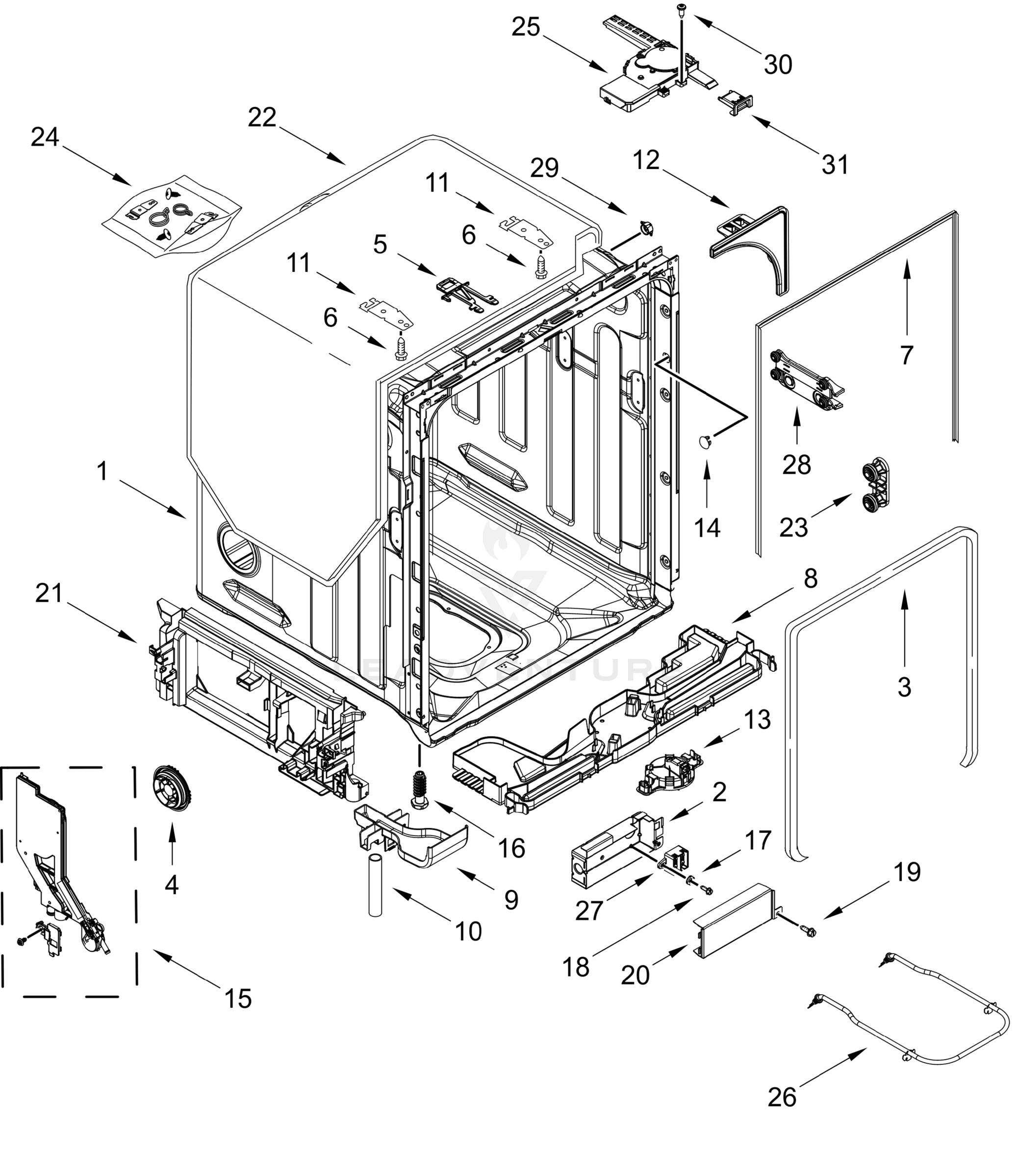 TUB AND FRAME PARTS