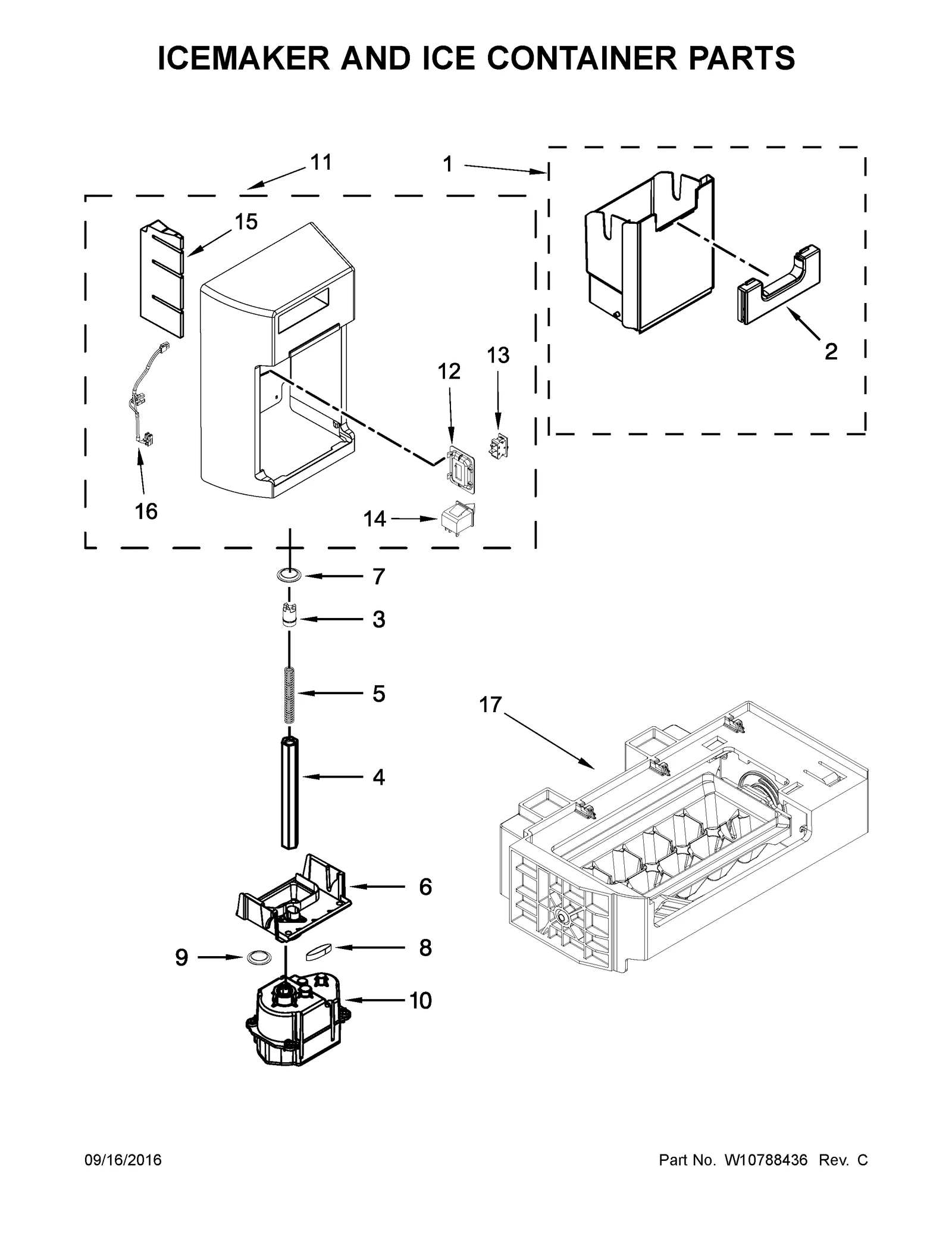 ICEMAKER AND ICE CONTAINER PARTS