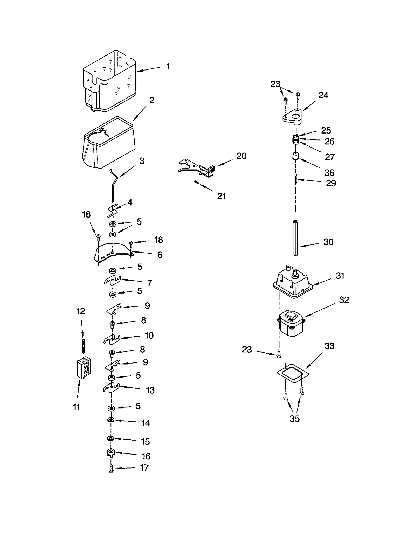 MOTOR AND ICE CONTAINER
