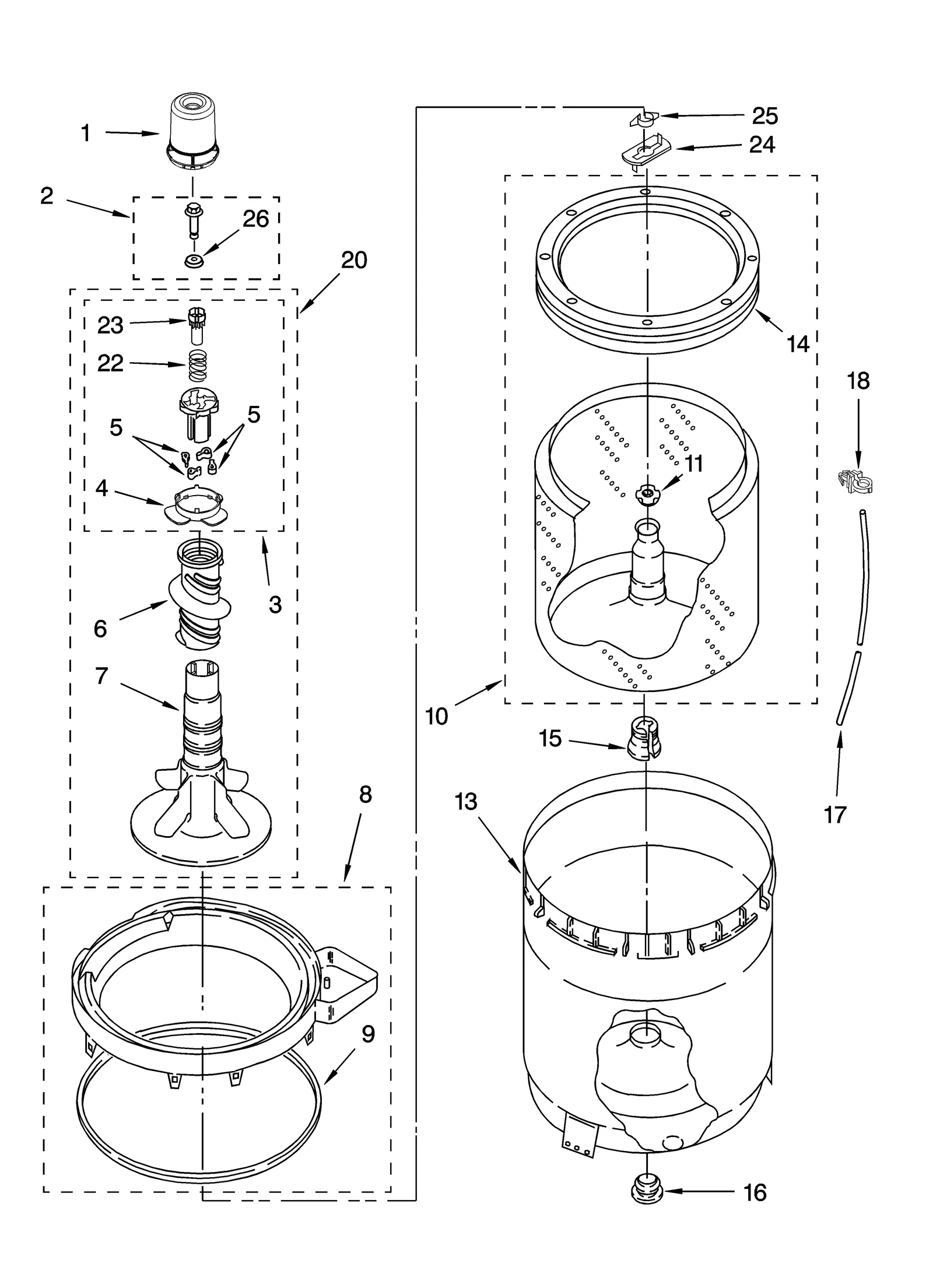 AGITATOR, BASKET AND TUB PARTS