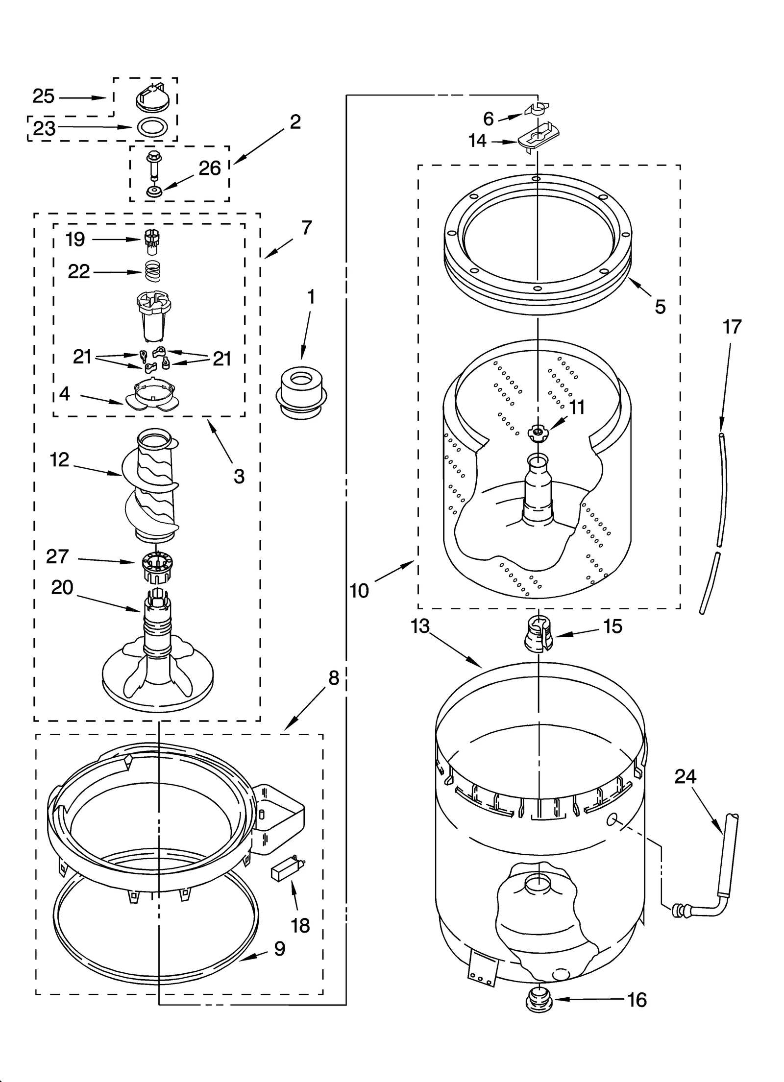 AGITATOR, BASKET AND TUB PARTS