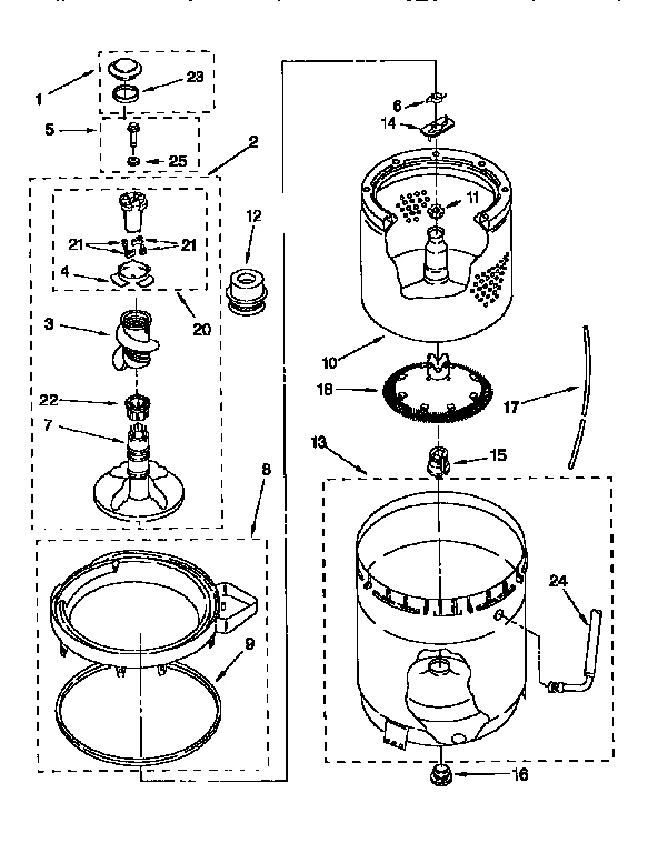 AGITATOR, BASKET AND TUB