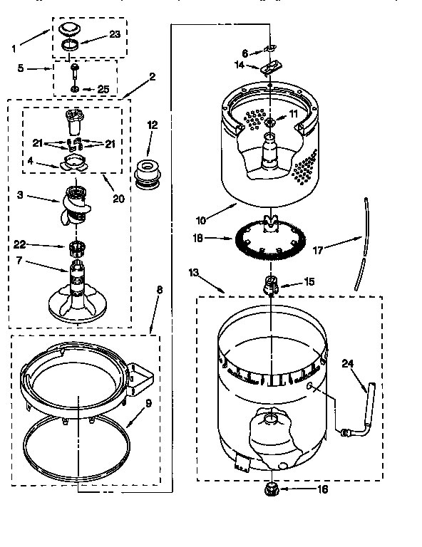 AGITATOR, BASKET AND TUB