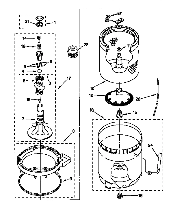 AGITATOR, BASKET AND TUB