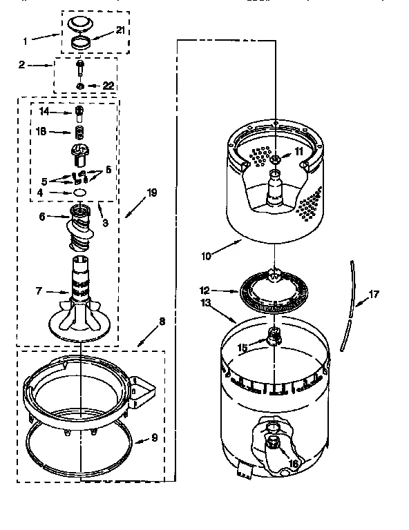 AGITATOR, BASKET AND TUB