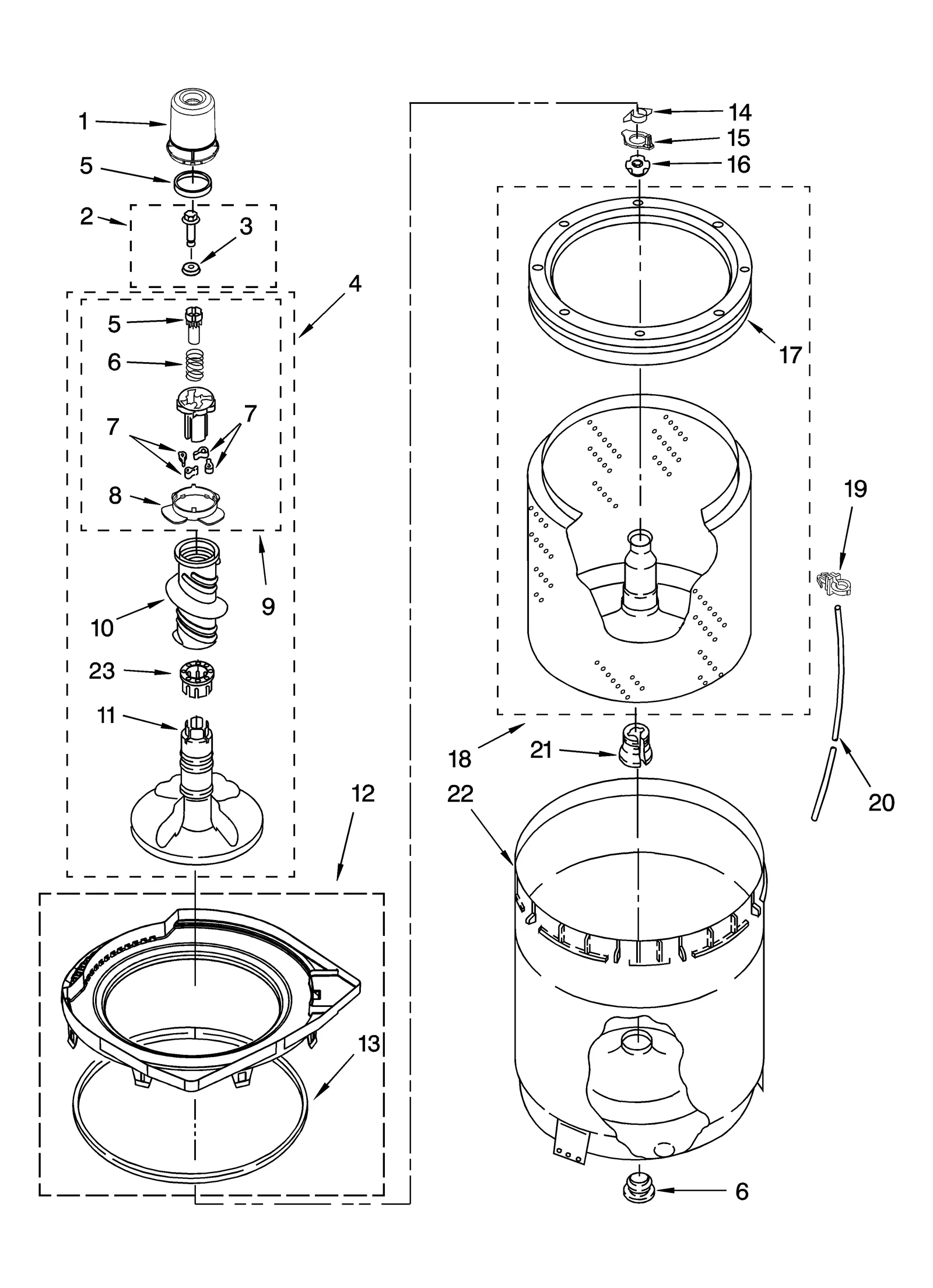 AGITATOR, BASKET AND TUB PARTS