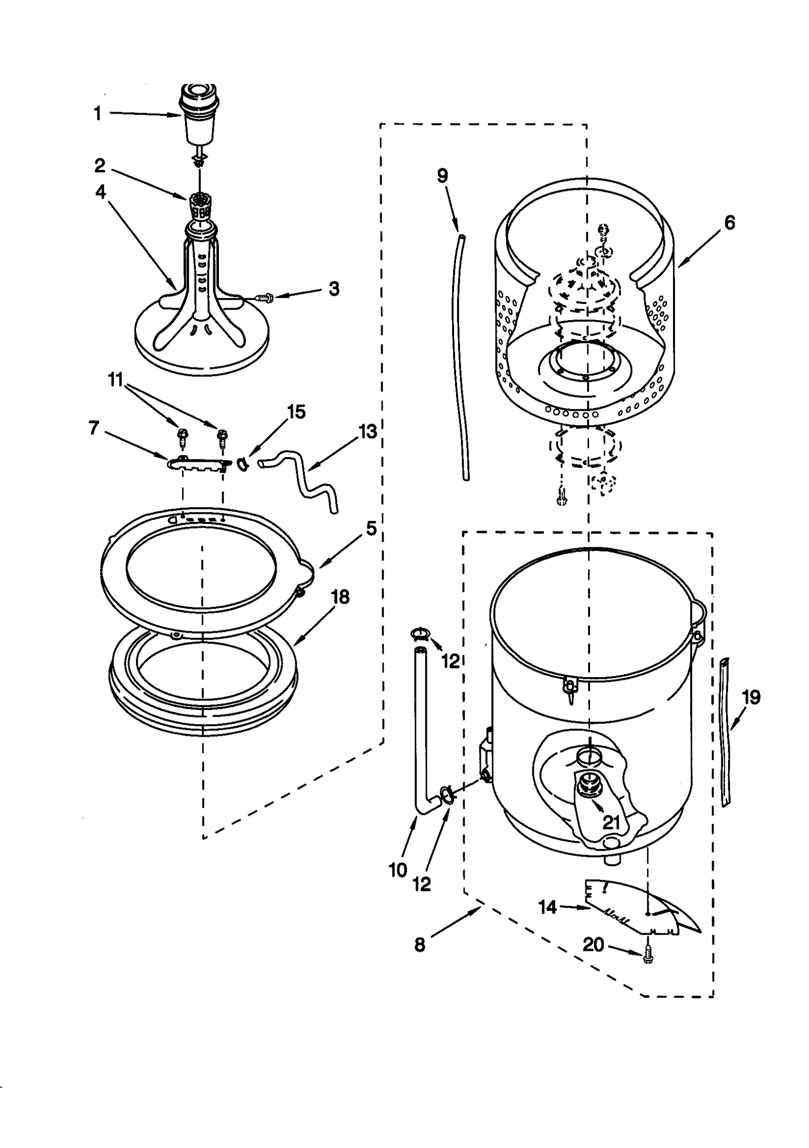 AGITATOR, BASKET AND TUB