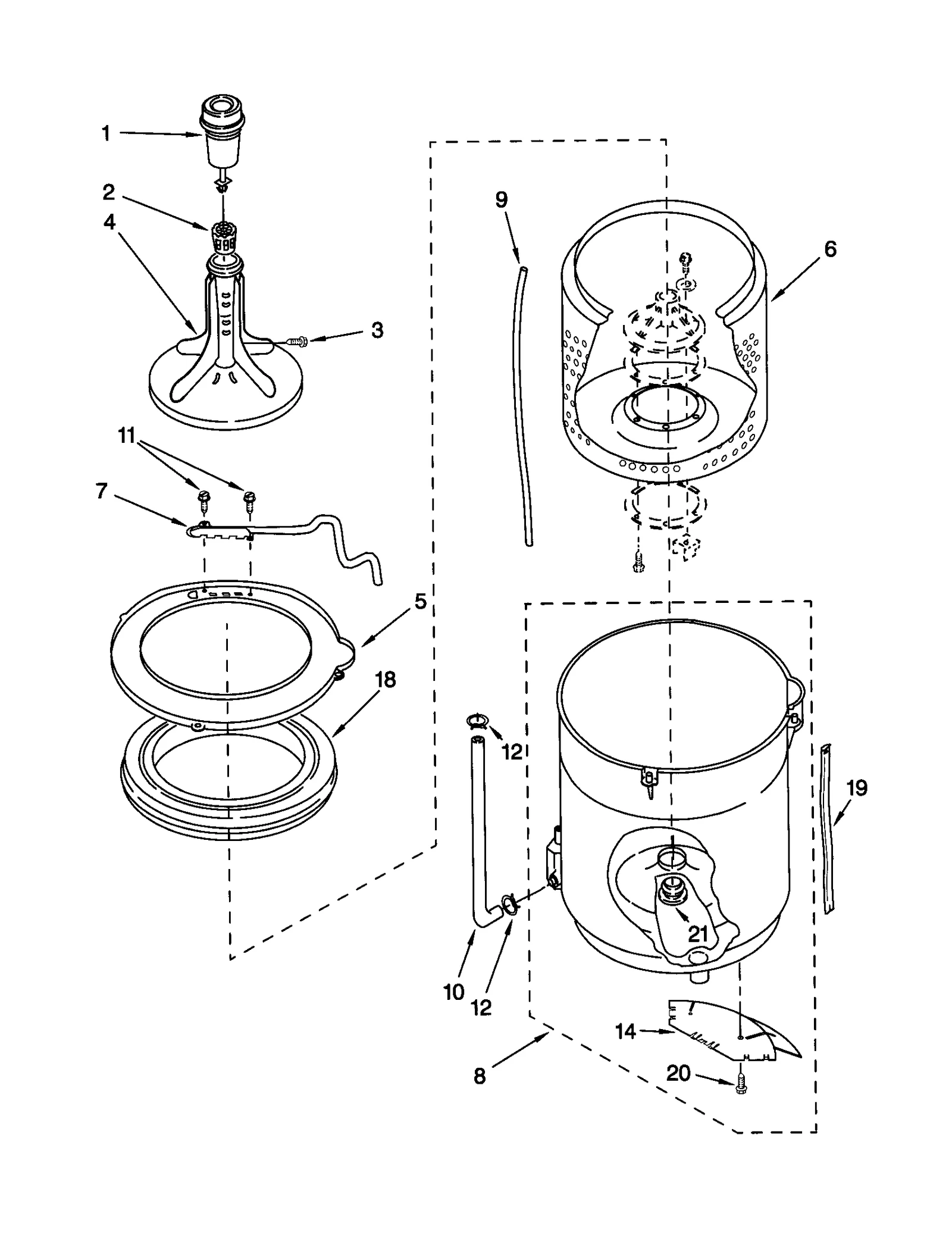 AGITATOR, BASKET AND TUB